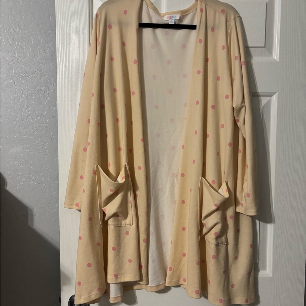 LuLaRoe Cream and Pink Polka Dot Cardigan